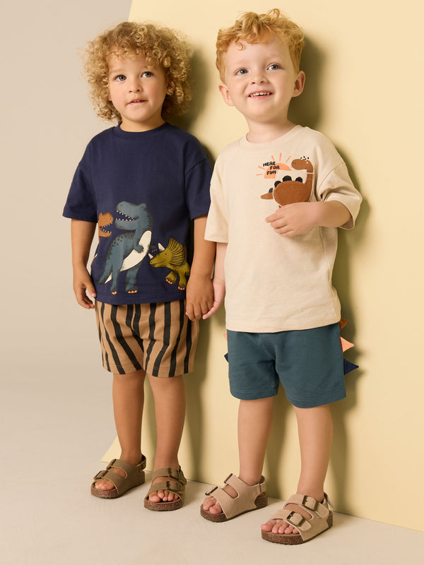 Navy/Stone 2 Pack Short Sleeve T-Shirt & Shorts Set (3mths-7yrs)