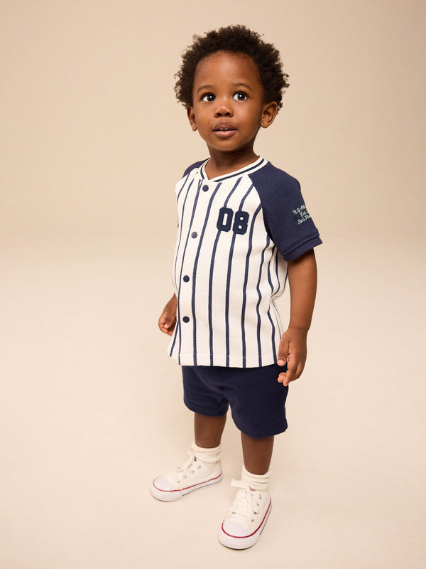 White/Navy Baseball Short Sleeve Jersey Shirt & Shorts Set (3mths-7yrs) (3mths-7yrs)