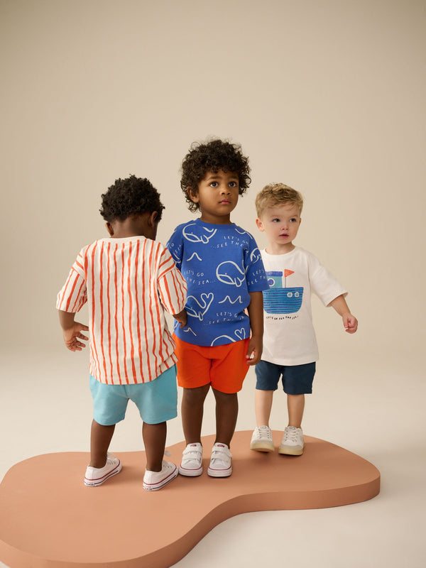 Blue 100% Cotton Short Sleeve T-Shirts & Shorts Set 3 Pack (3mths-7yrs)