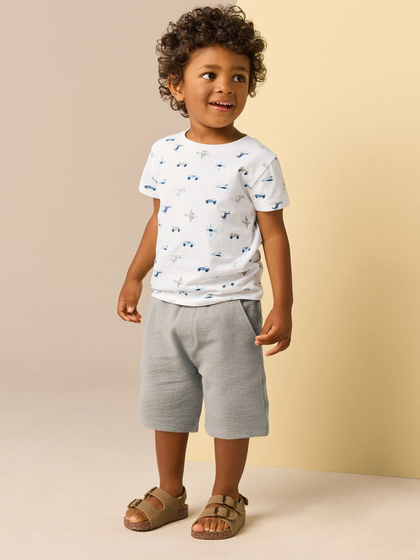 White Transport All-Over Print T-Shirt & Shorts Set (3mths-7yrs)