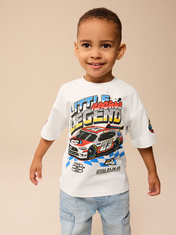 White Racecar Short Sleeve Transport T-Shirt (3mths-7yrs)