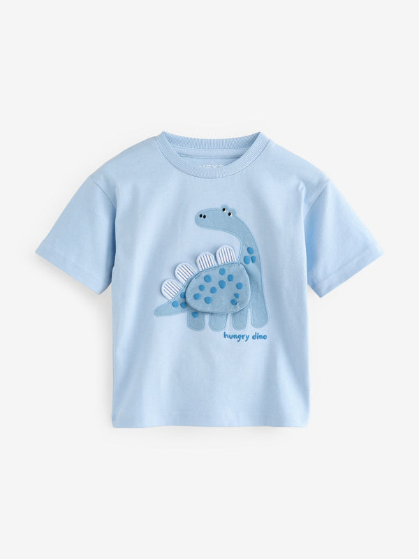 Blue Dinosaur Short Sleeve Interactive Appliqué T-Shirt (3mths-7yrs)