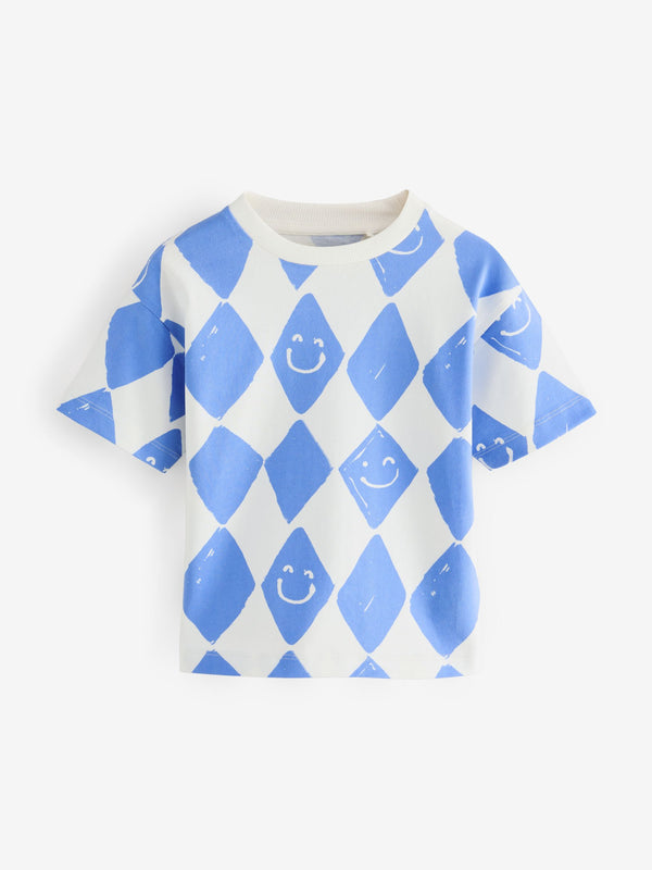 Blue Harlequin Check Short Sleeve All-Over Print T-Shirt (3mths-7yrs)