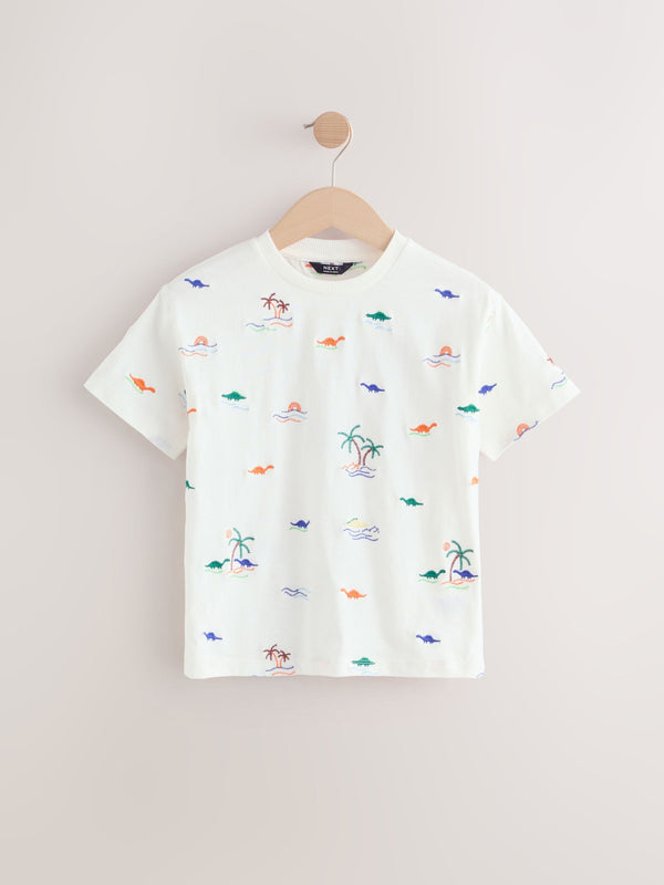 White All Over Embroidery Short Sleeve Appliqué T-Shirt (3mths-7yrs)