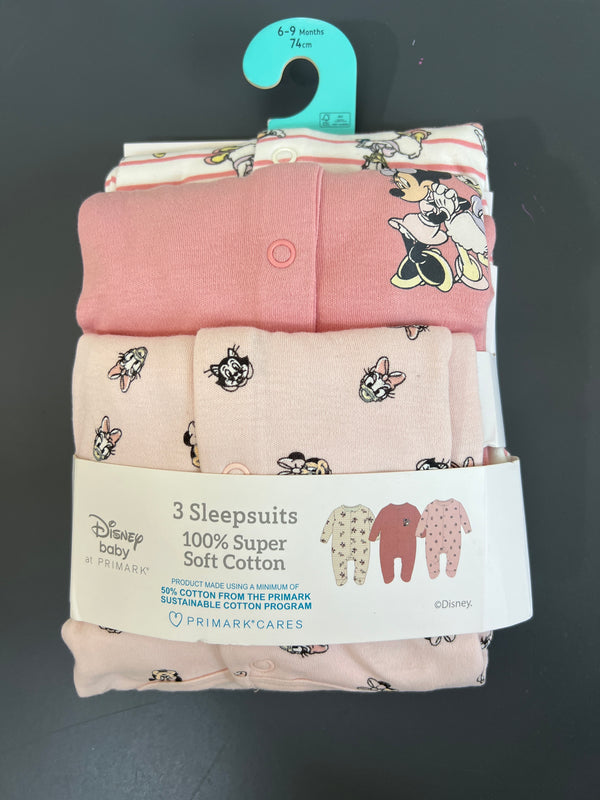 Primark Disney minnee 3 pk sleepsuit