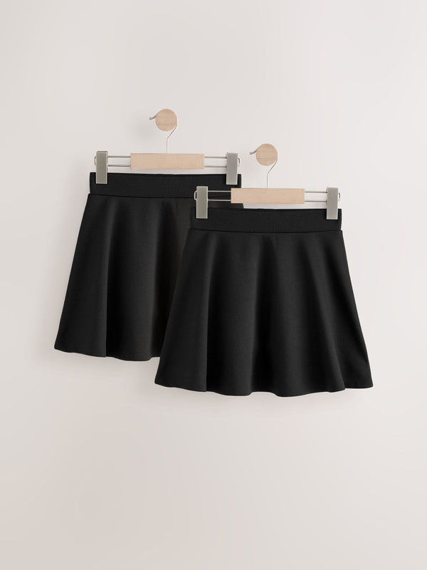 Black Pull On Skort 2 Pack With Jersey Stretch (3-17yrs)