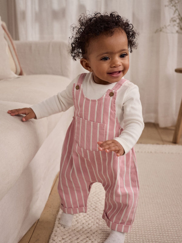 Pink Stripe Long Sleeve Baby Bodysuit & Dungarees Set (0mths-2yrs)