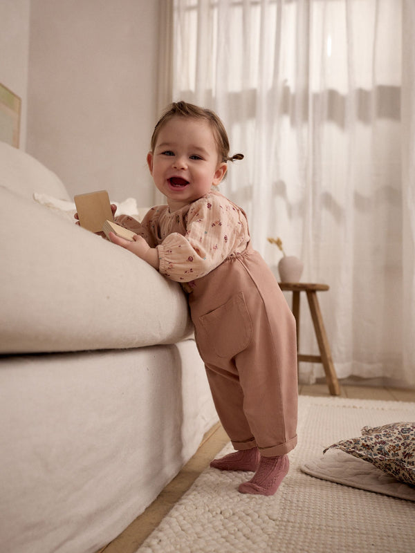 Tan Brown Wadded Character Long Sleeve Bodysuit & Baby Dungaree Set (0mths-3yrs)