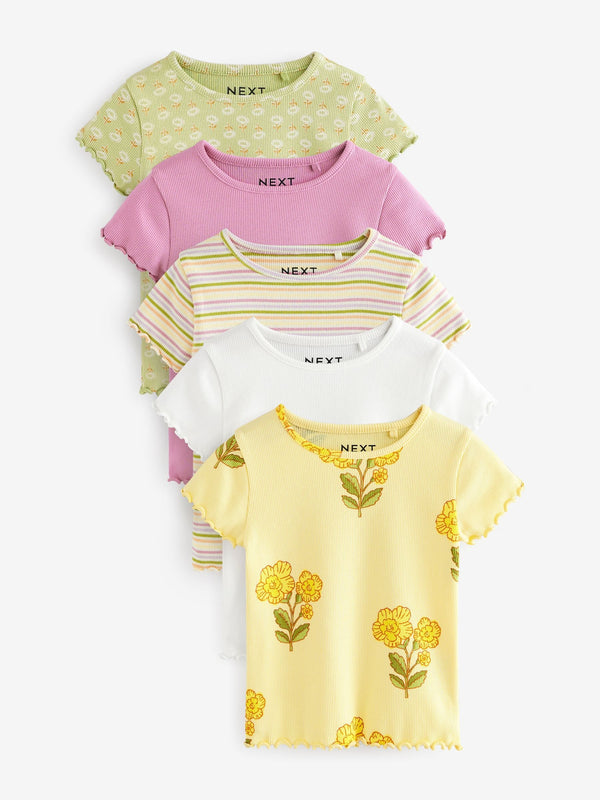 Peach Pink 5 Pack Ribbed T-Shirts (3mths-7yrs)