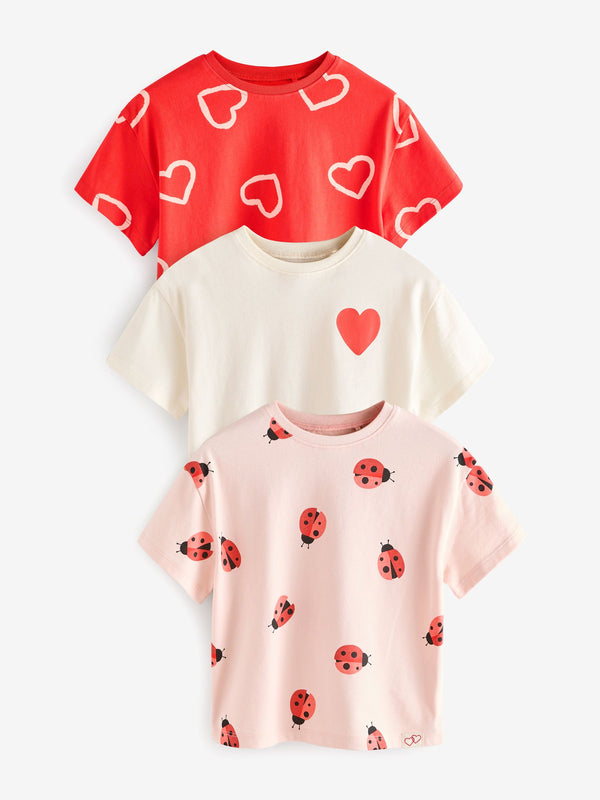 Red Heart/Ladybird Short Sleeve T-Shirt 3 Pack (3mths-7yrs)