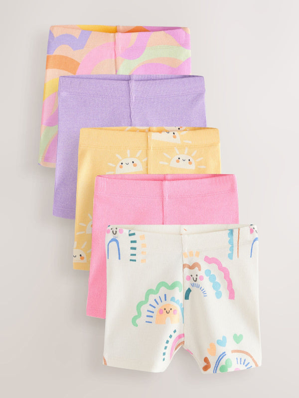 Rainbow Ribbed Cycle Shorts 5 Pack (3mths-7yrs)