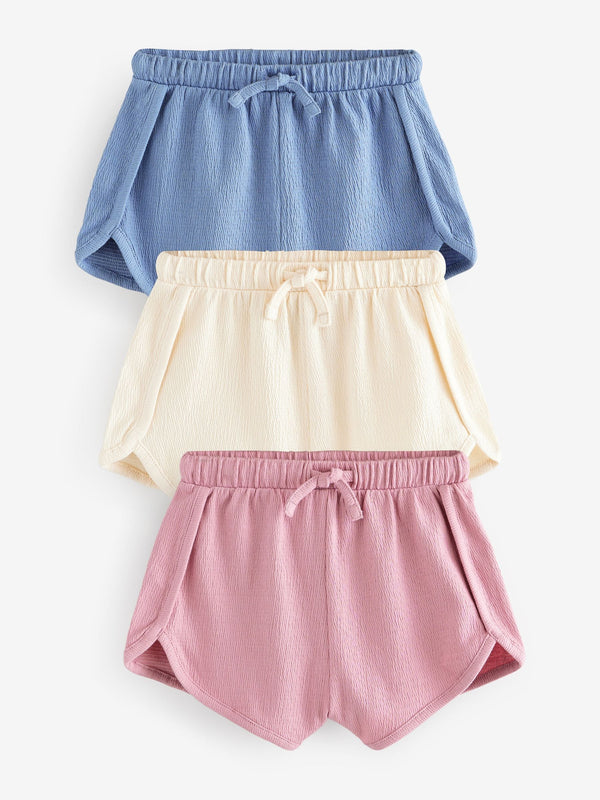 Blue/Cream/Pink Tie Front Runner Shorts 3 Pack (3mths-7yrs)