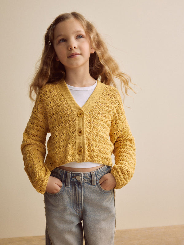 Ochre Yellow Knitted V-Neck Cardigan (3-16yrs)