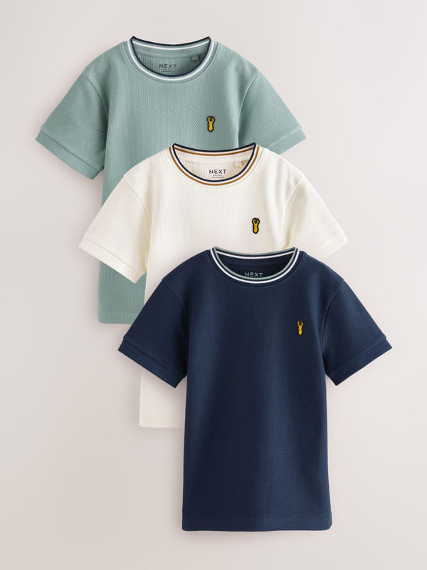White/Blue/Green Short Sleeve Textured T-Shirts 3 Pack (3-16yrs)