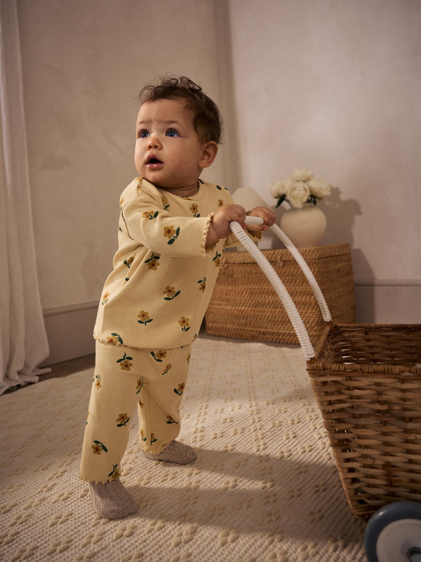 Yellow Sunflower Baby Top and Wide Leg Trousers 2 Piece Set (0mths-2yrs)