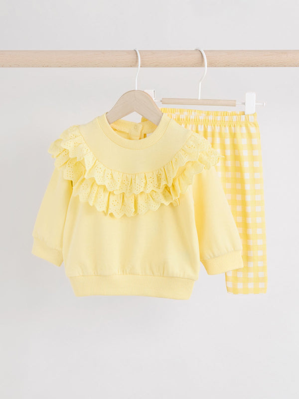 Yellow Gingham Baby Sweat Top & Leggings Set