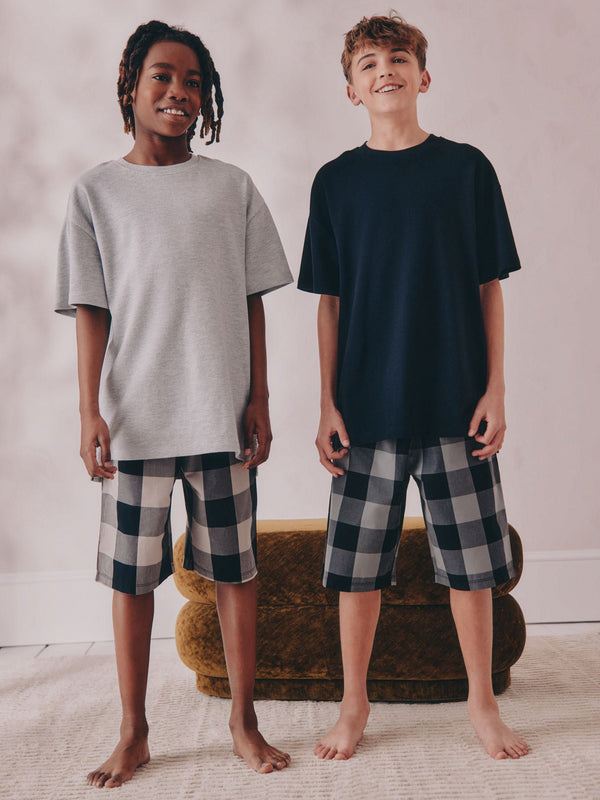 Black/ Grey 2 Pack Woven Check Oversized Pyjamas (3-16yrs)