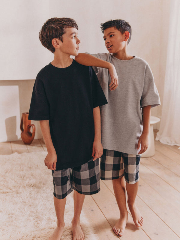 Black/ Grey Check Woven Pyjamas 2 Pack (3-16yrs)
