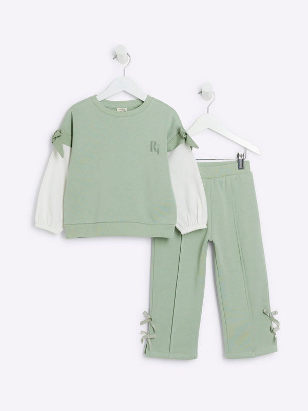 River Island Green Girls Long Sleeve Sweatshirt Set