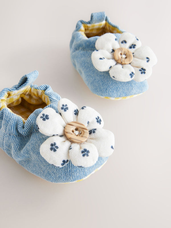 Blue Denim Flower Baby Slip On Shoes (0-24mths)