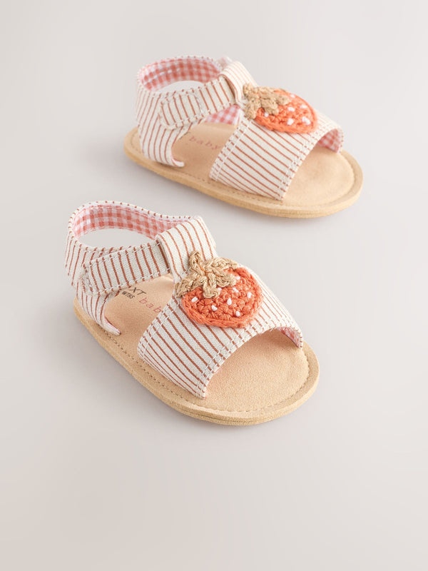 Pink/Stripe Crochet Strawberry T-Bar Baby Sandals (0-24mths)