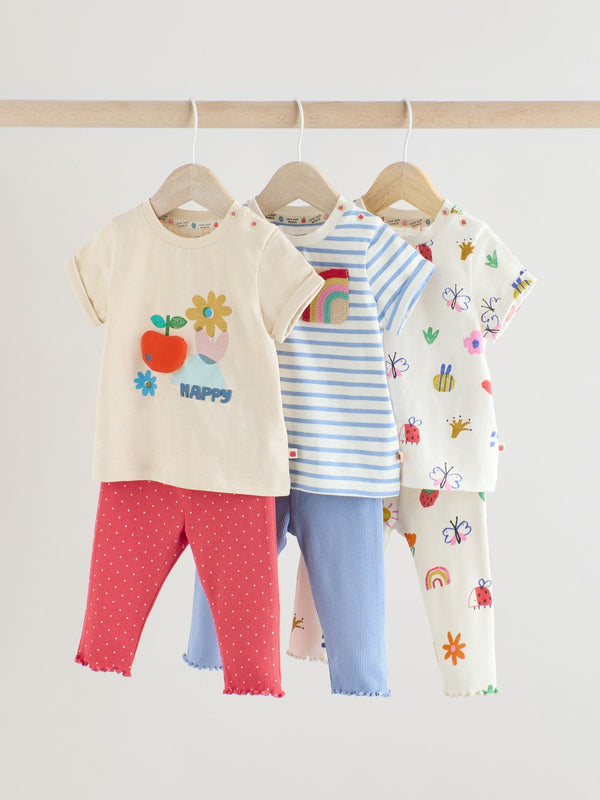 White/Red/Blue Character Printed Character Baby Tops and Leggings 6 Pack Set