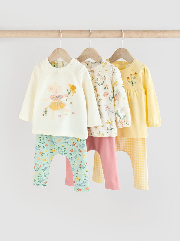 Yellow Fairy Mouse Baby Long Sleeve Top And Leggings Set 3 Pack