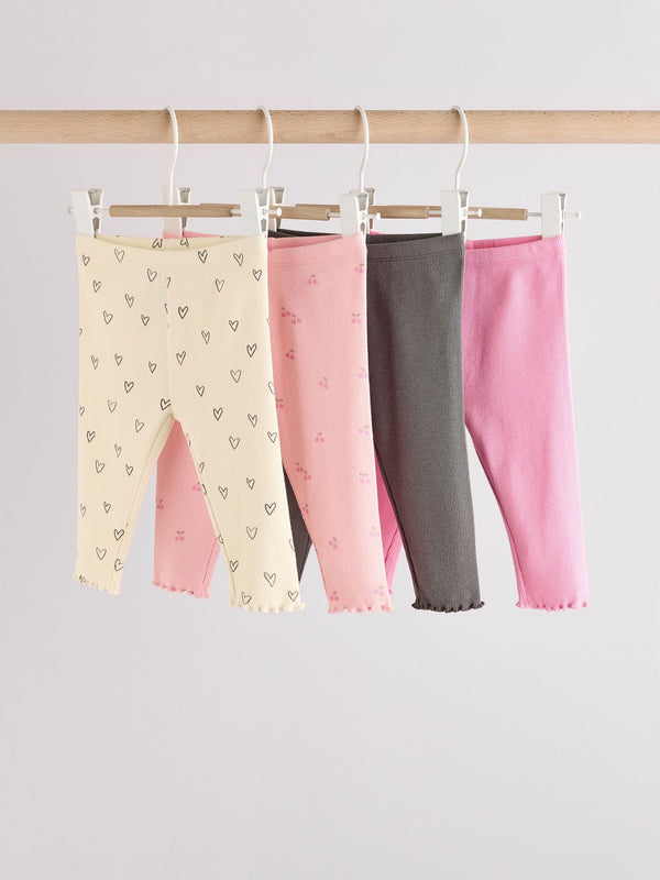 Pink/Grey Heart Print Baby Leggings 4 Pack (0mths-2yrs)