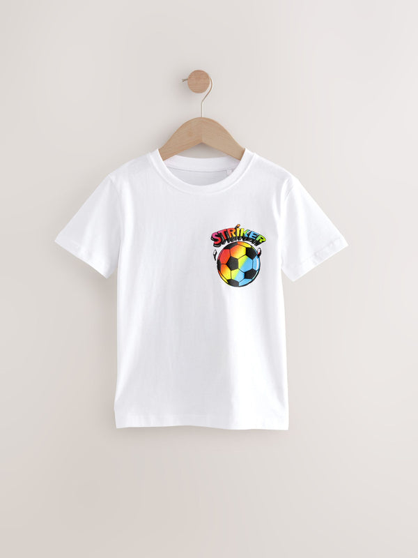 White Football Back Print Relaxed Fit Short Sleeve Graphic Print T-Shirt (3-16yrs)
