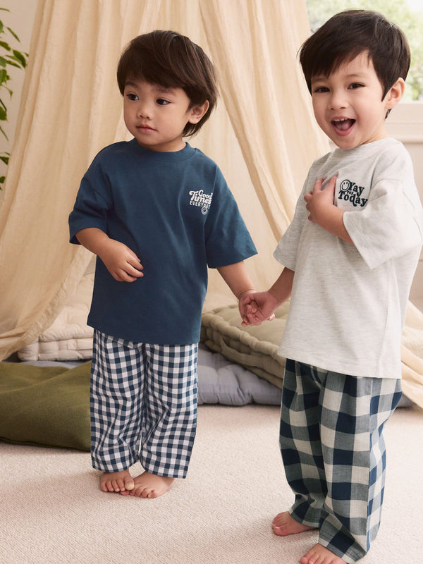 Blue/White Short Sleeve Long Pyjamas 2 Pack (9mths-12yrs)