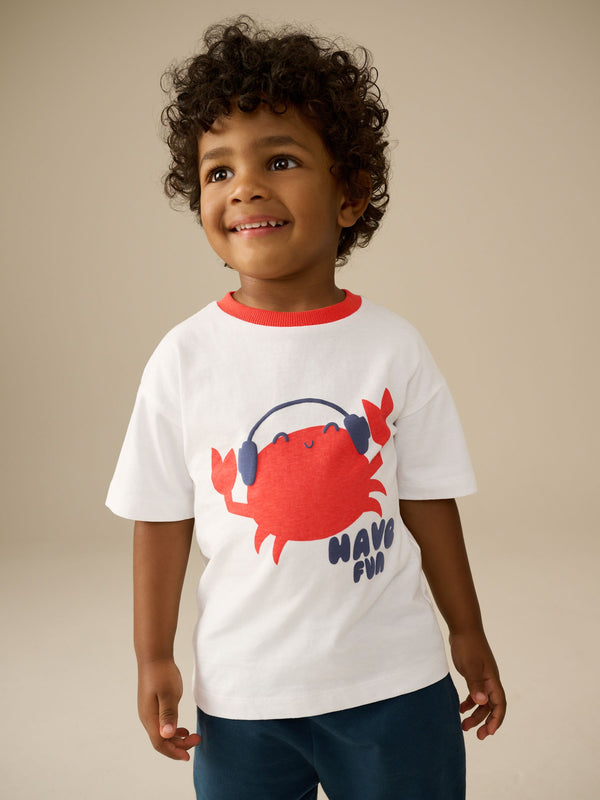 Red Crab 100% Cotton Short Sleeve Graphic T-Shirt (3mths-7yrs)