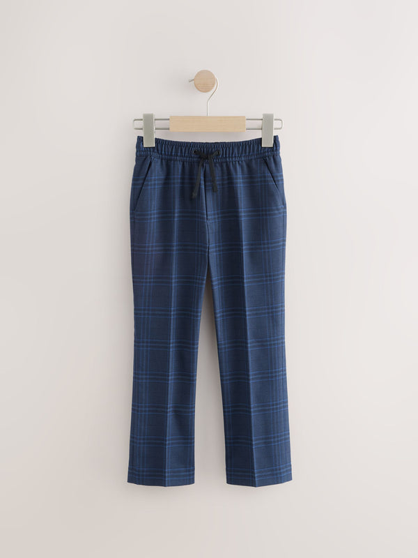 Blue/Navy Check Pull On Suit Trousers (3-16yrs)