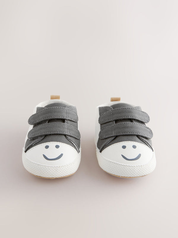 Charcoal Grey Happy Face Baby Two Strap Trainers (0-24mths)