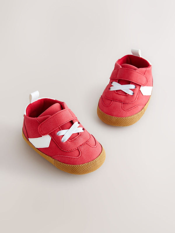 Red Baby Touch Fastening Elastic Lace Chevron Trainers (0-2mths)