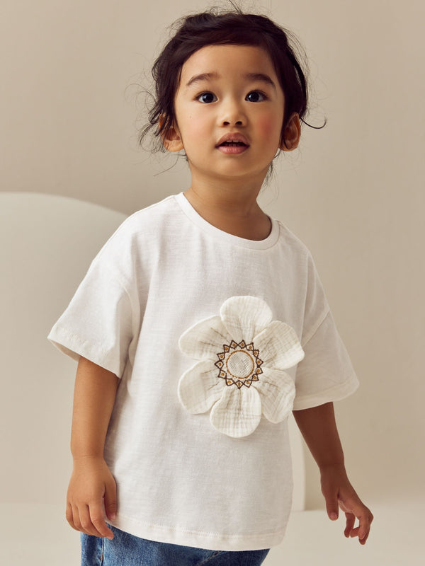 White Flower Short Sleeve 100% Cotton T-Shirt (3mths-7yrs)