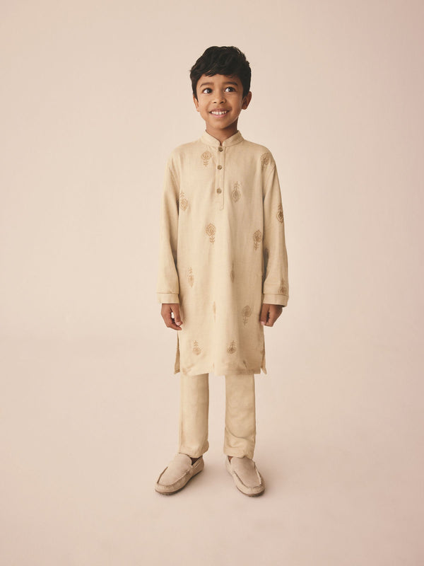 Neutral Leaf EMB EID Kurta (3mths-16yrs)