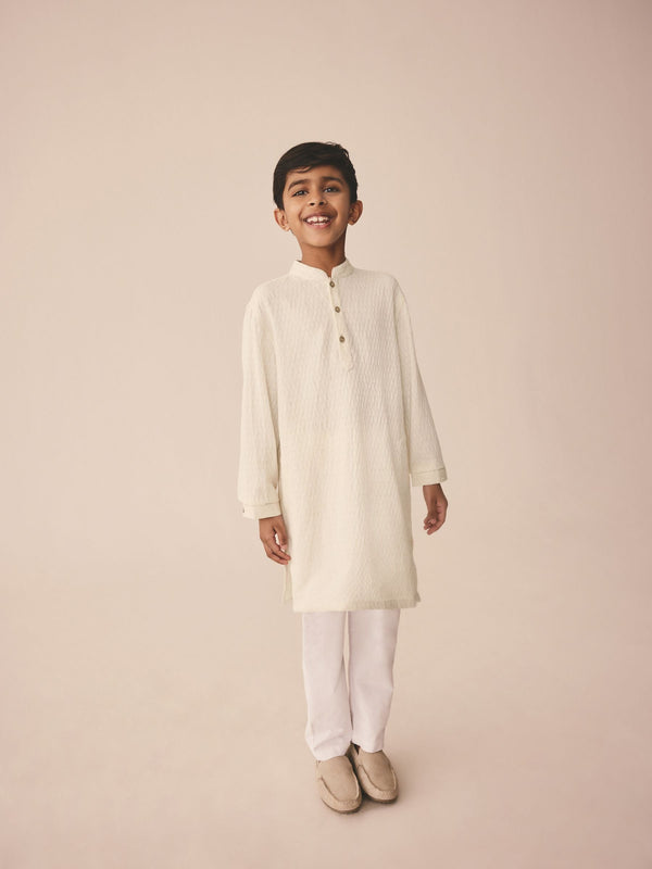 Ecru Textured Jacqard EID Kurta (3mths-16yrs)