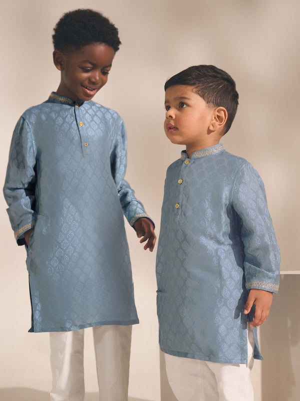 Blue Leaf Embroidered EID Kurta (3mths-16yrs)