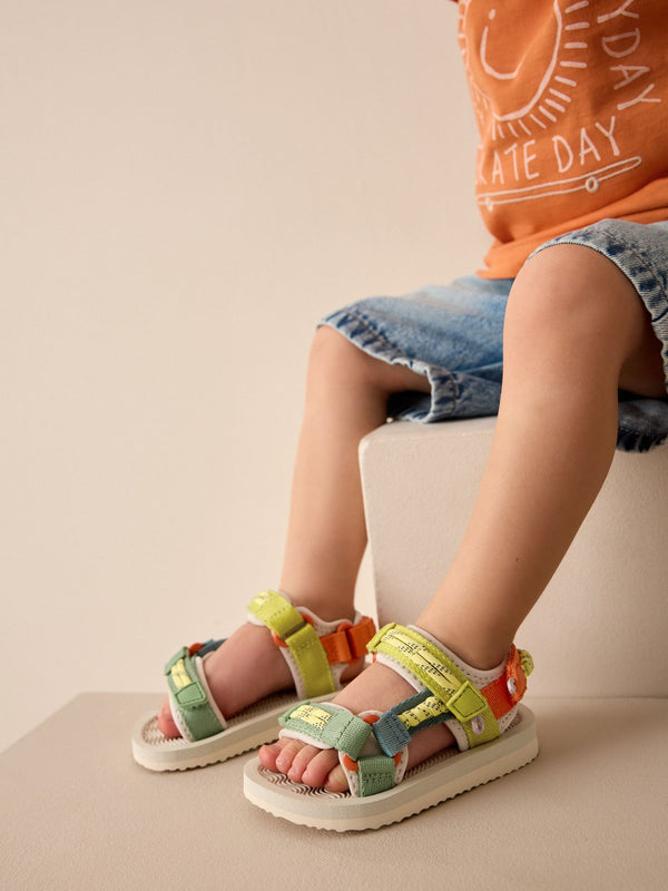 Yellow Multi Standard Fit (F) Touch Fastening Adjustable Strap Tape Trekker Walking Sandals