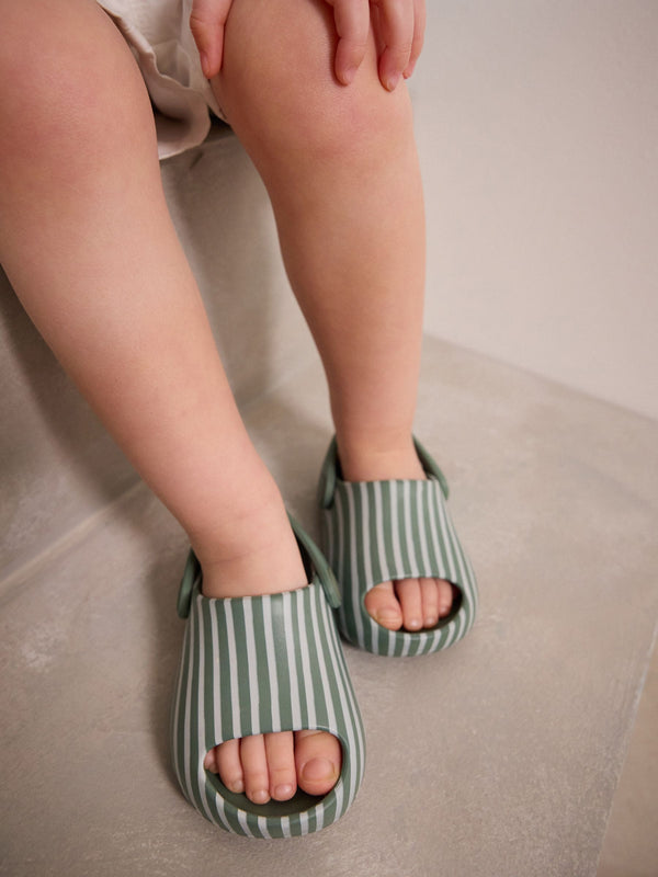 Sage Green Stripe Sliders with Backstrap