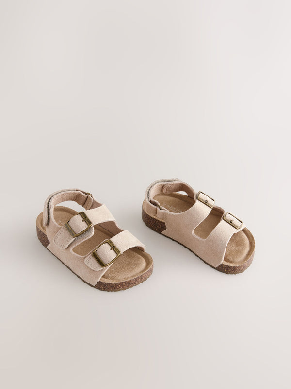 Neutral Standard Fit (F) Suede Leather Double Buckle Cushioned Footbed Sandals