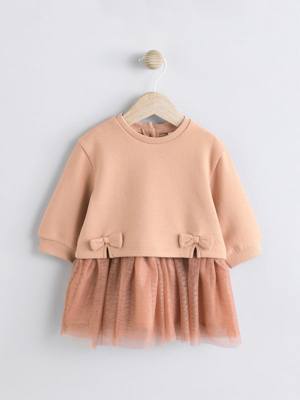 Tan Brown Twofer Mesh Baby Dress (0mths-2yrs)