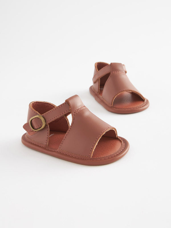 Tan Brown Leather Touch Fastening Baby Sandals (0-24mths)