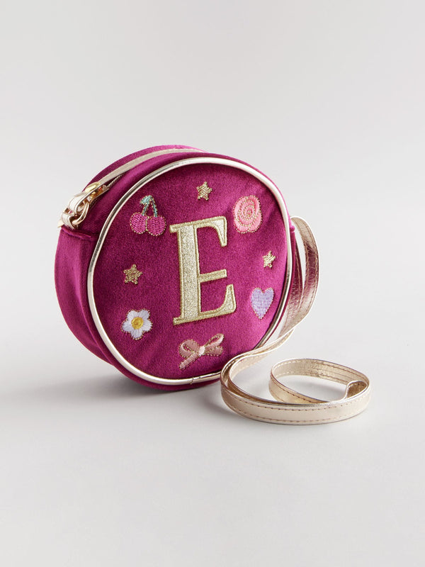 Red Initial Embroidered Velvet Bag