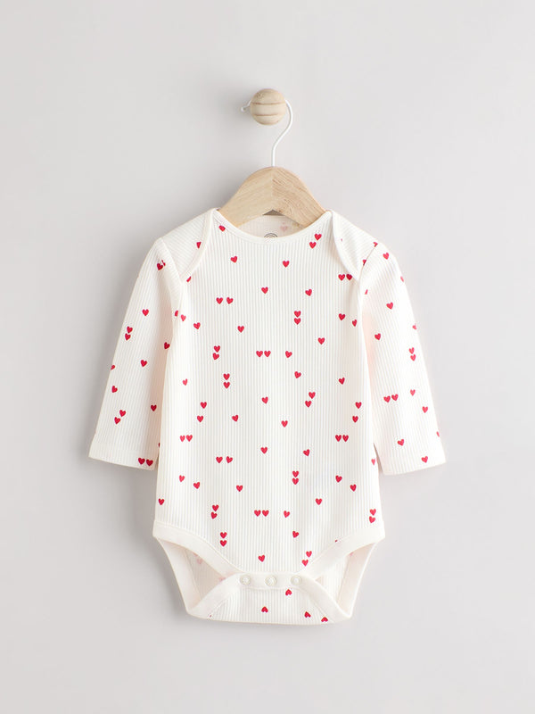 Cream Heart Valentines Long Sleeve Baby 100% Cotton Bodysuit