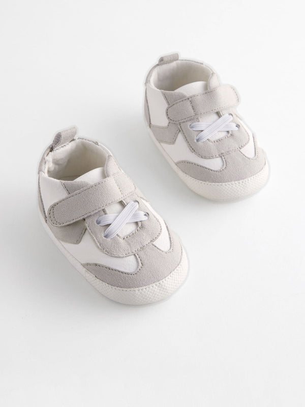 White/Grey Baby Touch Fastening Elastic Lace Chevron Trainers (0-2mths)