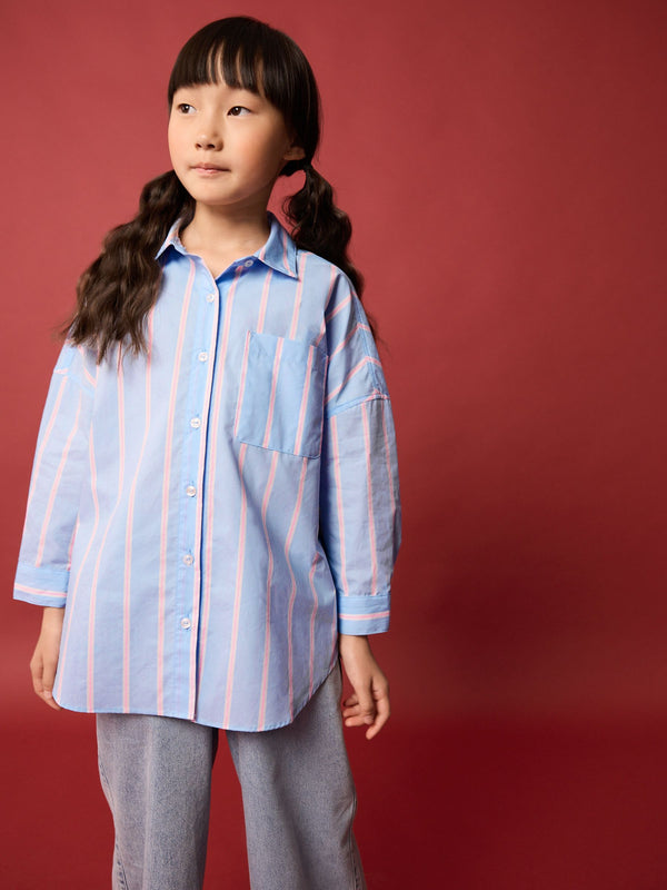 Blue/PInk Stripe Oversized 100% Cotton Shirt (3-16yrs)