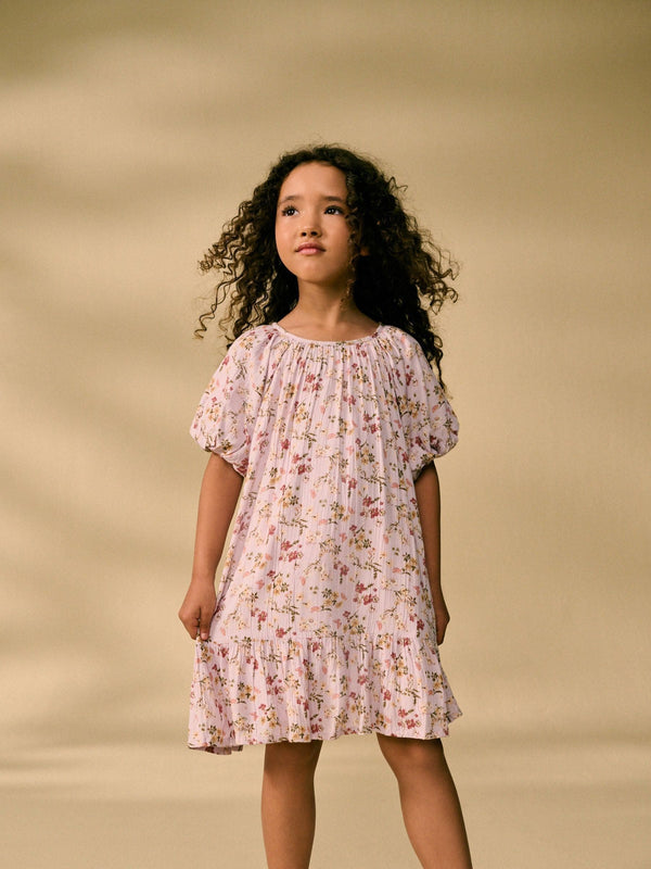 Lilac Purple Floral Puff Sleeve Summer Dress (3-16yrs)