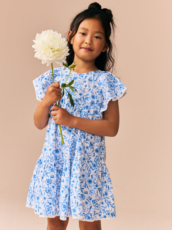 Blue Floral Printed Ruffle Summer Dress (3-16yrs)