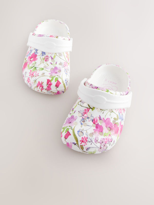 White Floral Standard Fit (F) Clogs Sandals